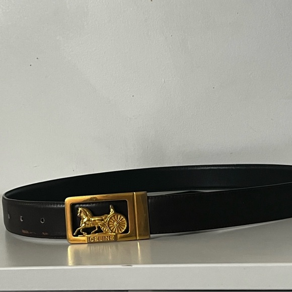Authentic Celine Leather Belt with Gold Horse Carriage Buckle 36” - Picture 6 of 6